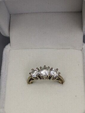 Vintage Sterling Silver Three Stone Ring STG ERV Split Shank Trio Stamped 5.5